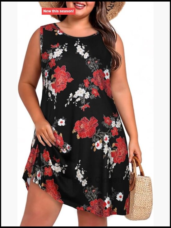 Dresses & Skirts - Plus Size Sleeveless Tank Sundress with Pockets Cotton Blend